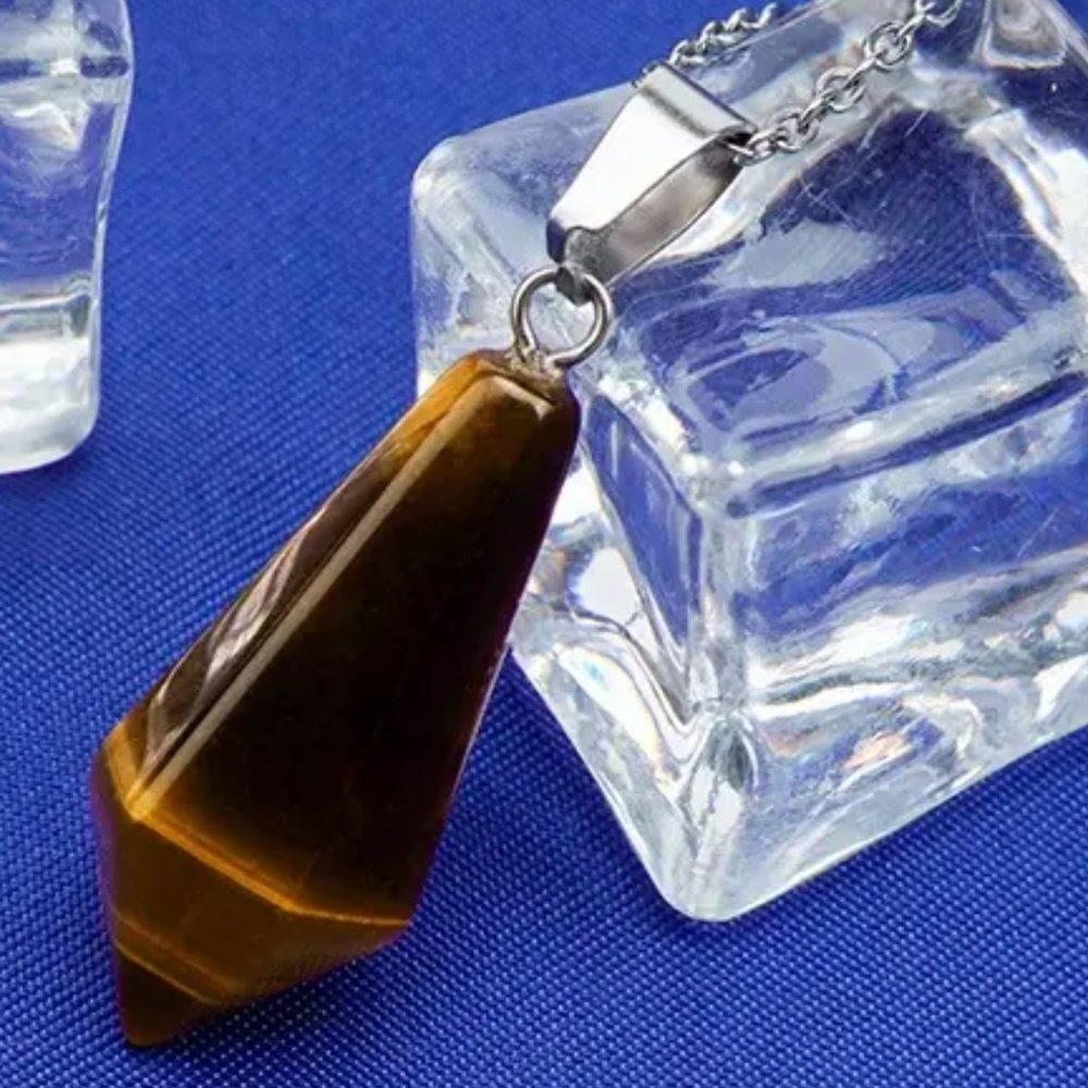 Tiger Eye Natural Gemstone Hexagonal Chakra Points Pendant Necklace
